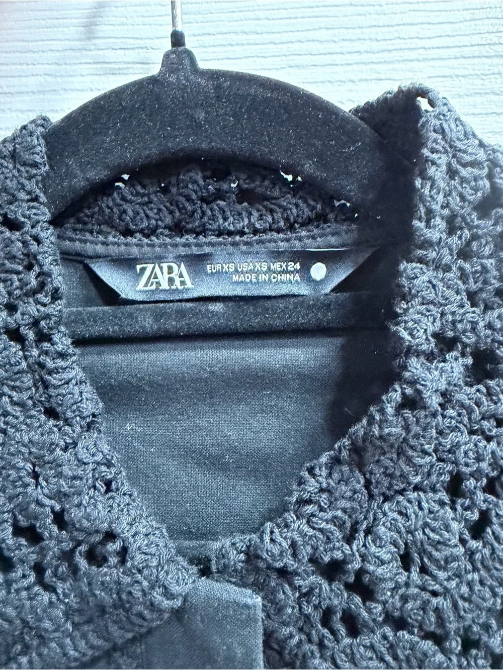 Zara Black Crochet-Trim Long Sleeve Jacket